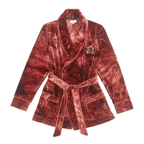 HEFNER VELVET LOUNGE JACKET BURGANDY