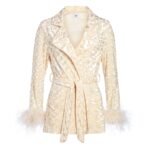 MADAM HEFNER VELVET LOUNGE JACKET CREAM WITH FEATHERS